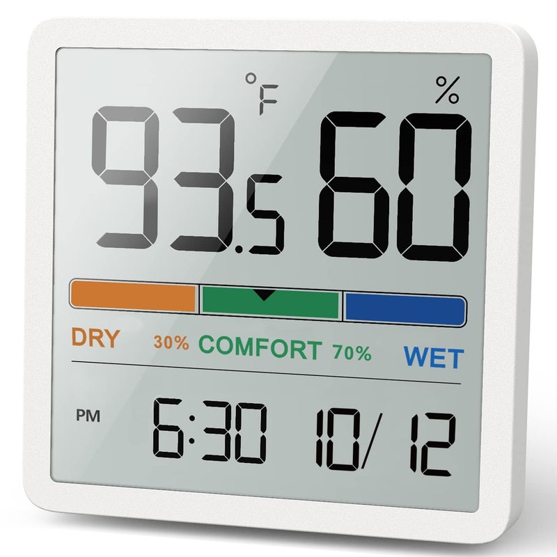 NOKLEAD Hygrometer Indoor Thermometer, Desktop Digital Thermometer with Temperature and Humidity Monitor, Accurate Humidity Gauge Room Thermometer with Clock (White) - Image 1